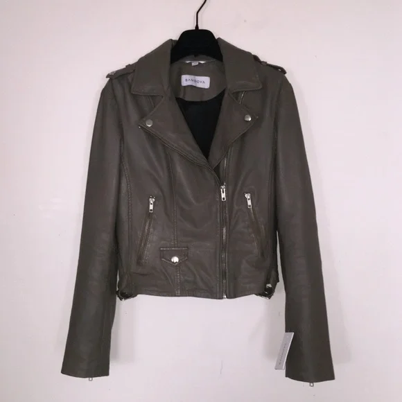 Sandova Leather Moto Jacket in Latte
